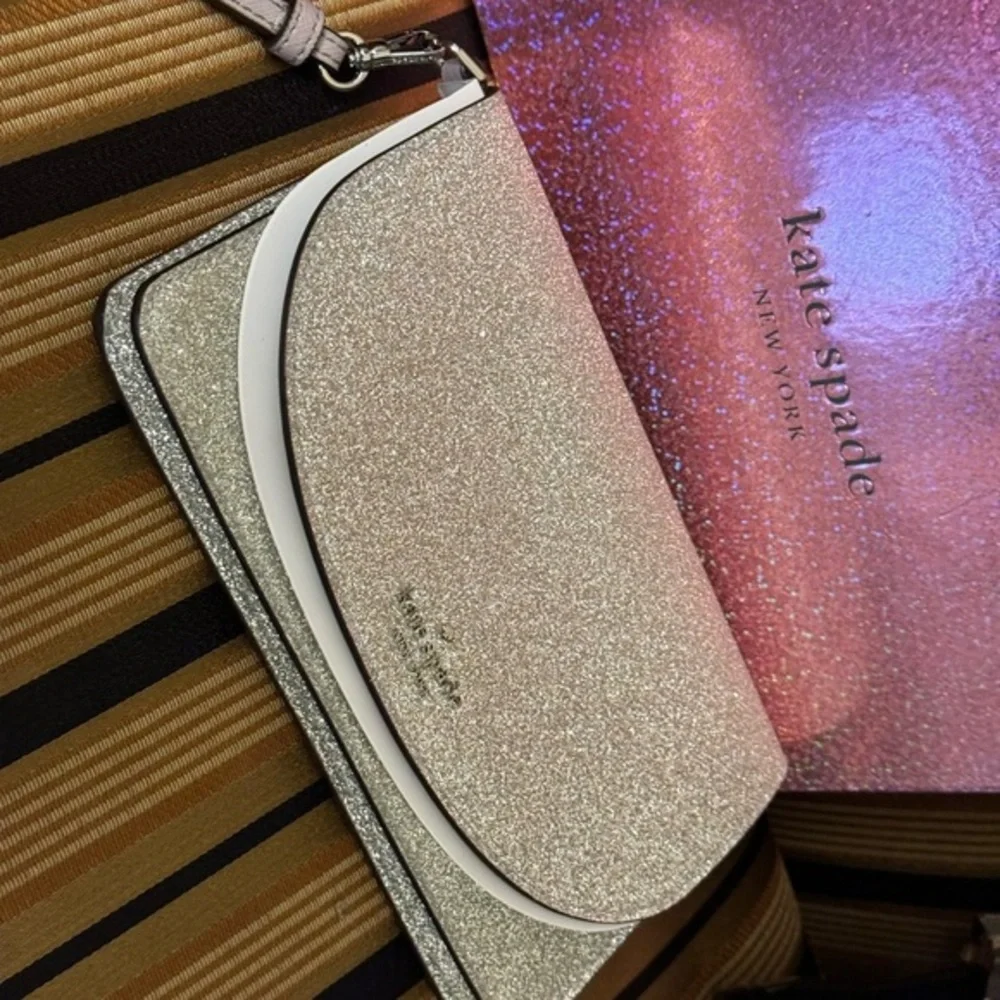 Kate spade glitter multi functional wallet /wrislet light metallic silver